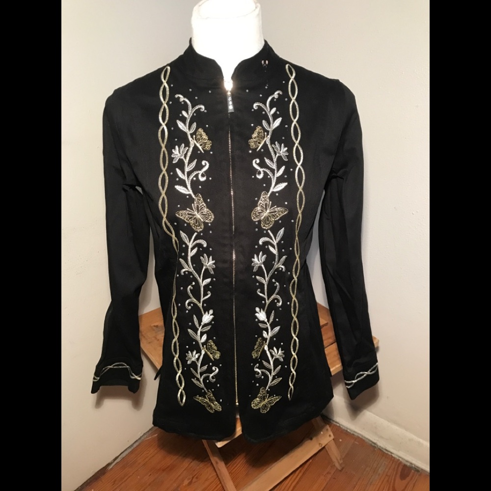 Quaker Factory Butterfly Floral Zip Up Jacket-SZ XS **NEW